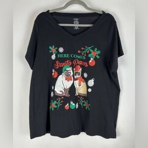 Here Comes Santa Paws Cat Christmas Themed T-Shirt Women’s 1XL